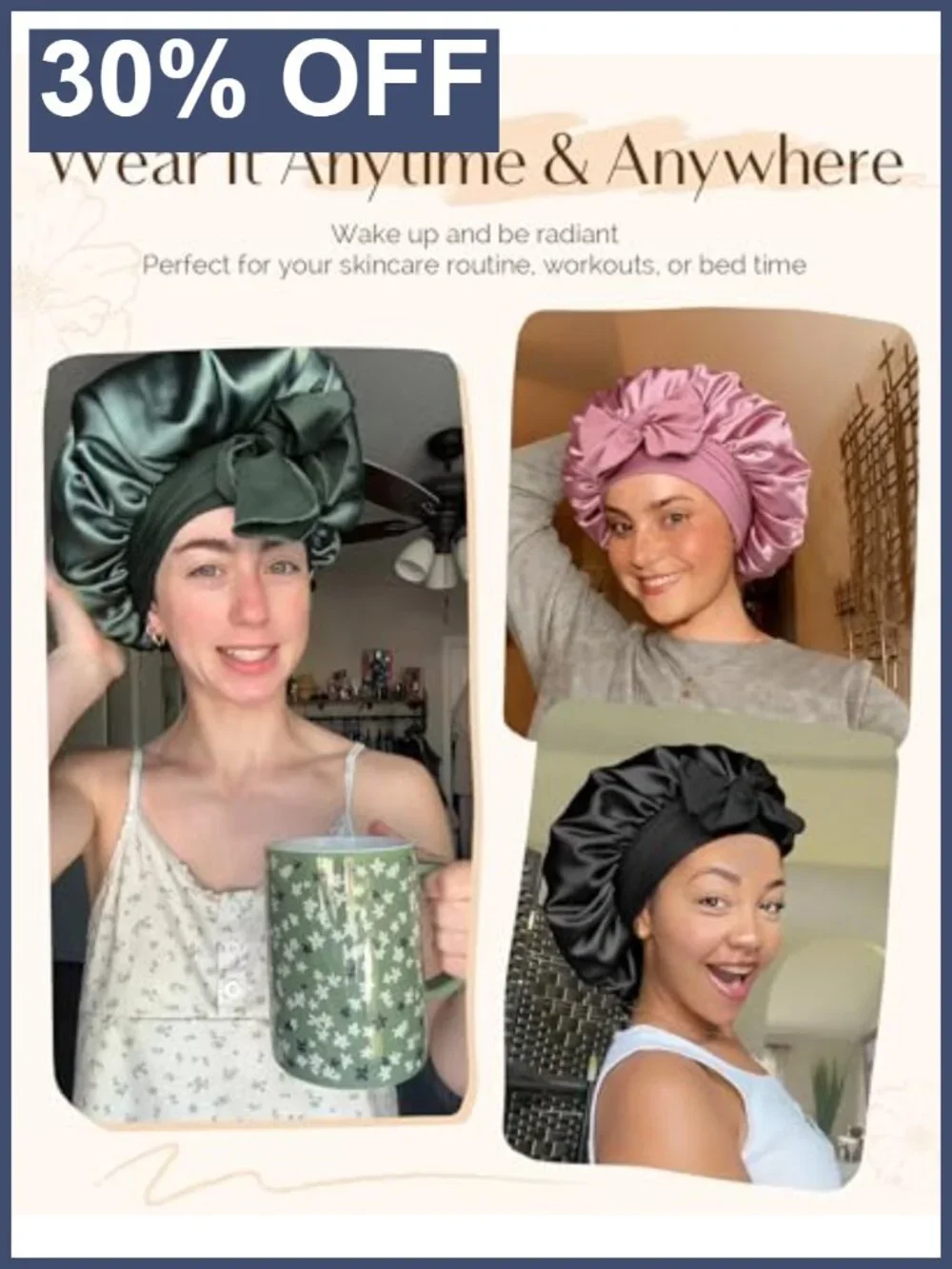 Reversible Double Layer Satin Sleep Bonnet Adjustable Hair Care